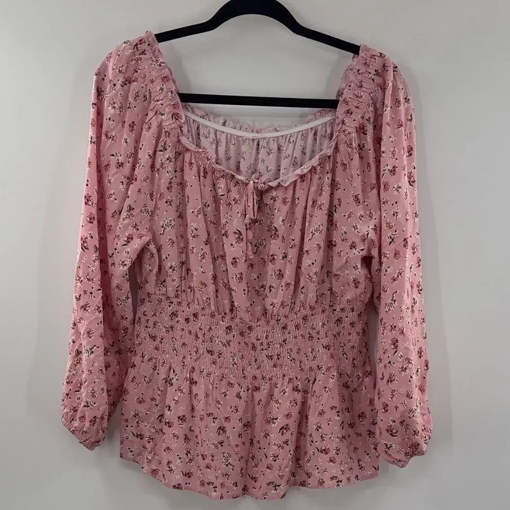 3For$20 Floral Pink Smoked Elastic Waist Women's Top XXL